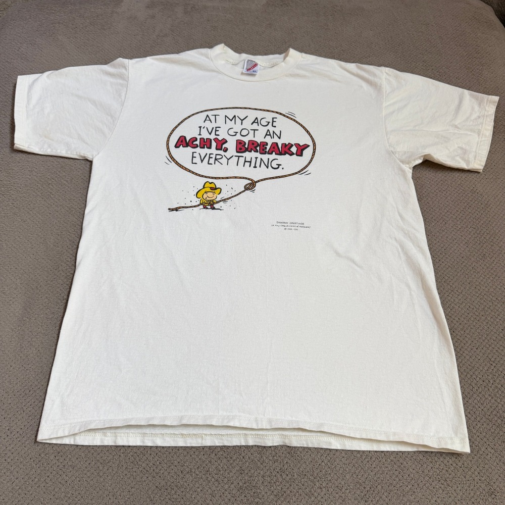 Vintage 1990s Achy Breaky Everything Shoebox Greetings Hallmark T-Shirt XL White - Picture 2 of 7